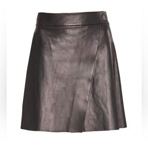 Alice + Olivia Trixie Leather Crossover Mini Skirt in Black